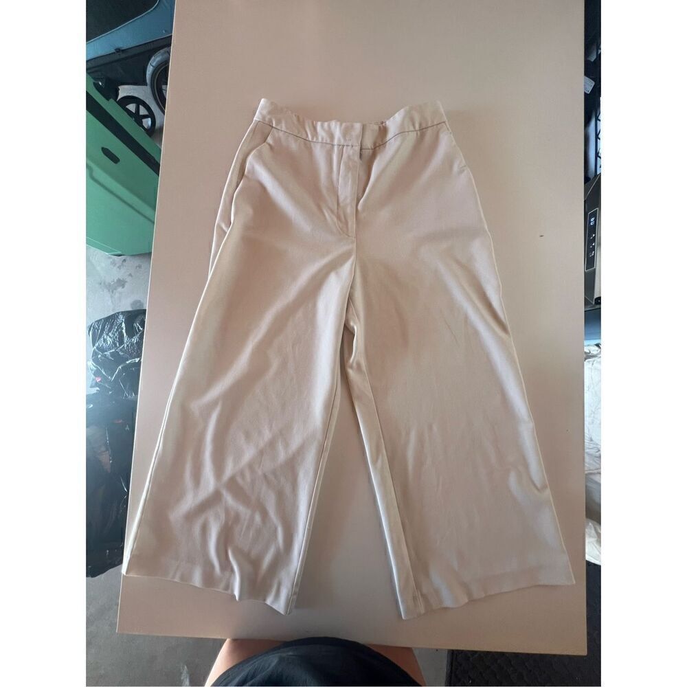 Zara Basic White Wide Leg Crop Pants Womens Size S (A)